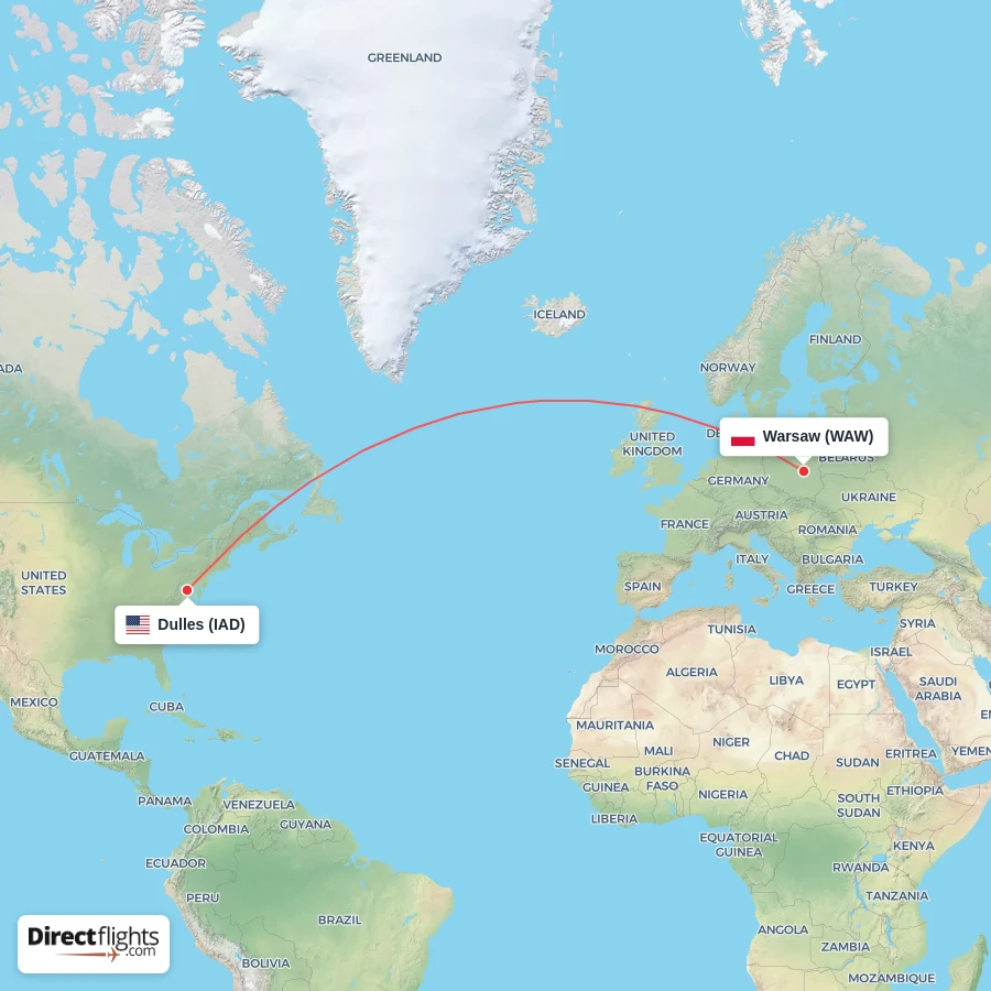 WAW - IAD route map