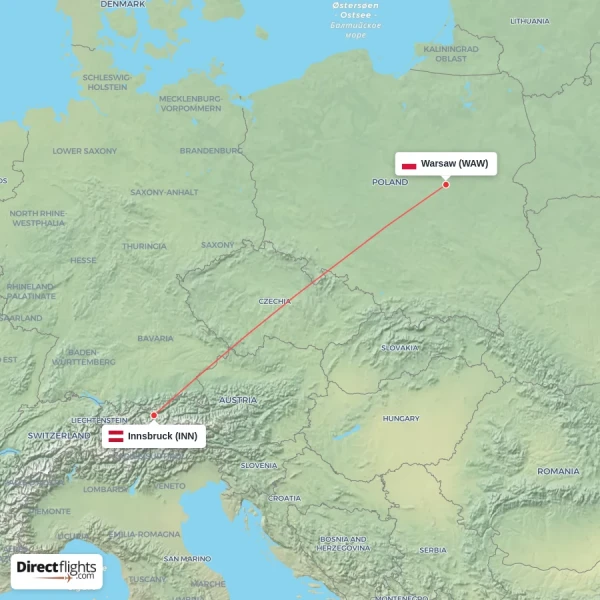 Warsaw - Innsbruck direct flight map