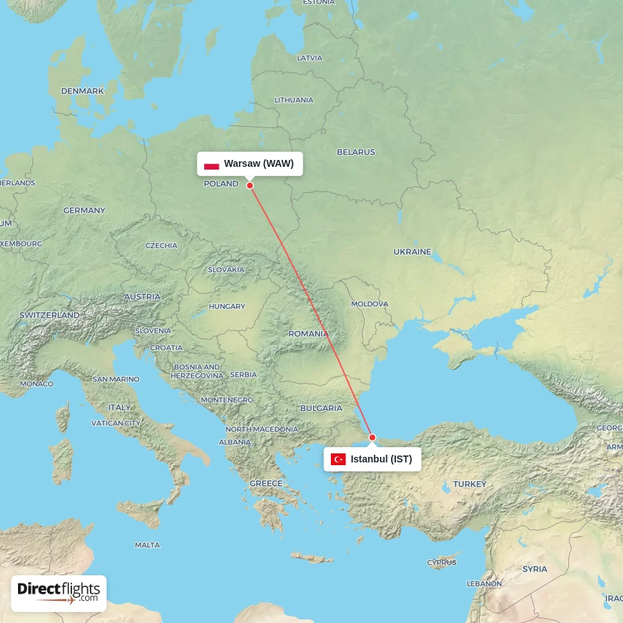 WAW - IST route map