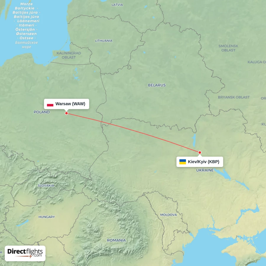 WAW - KBP route map