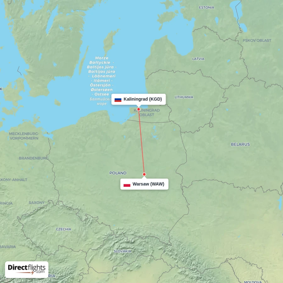 WAW - KGD route map