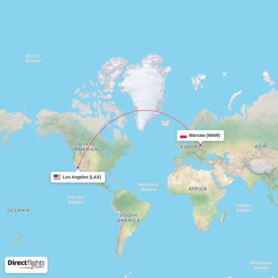 WAW - LAX route map