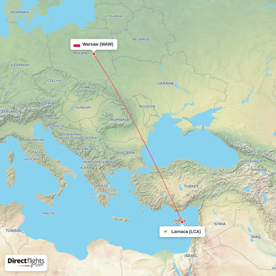 WAW - LCA route map
