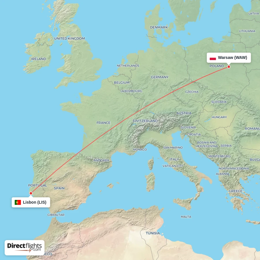 WAW - LIS route map
