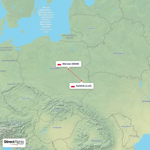 Warsaw - Swidnik direct flight map