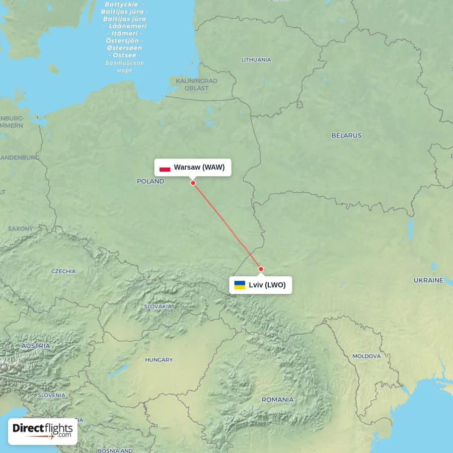 WAW - LWO route map