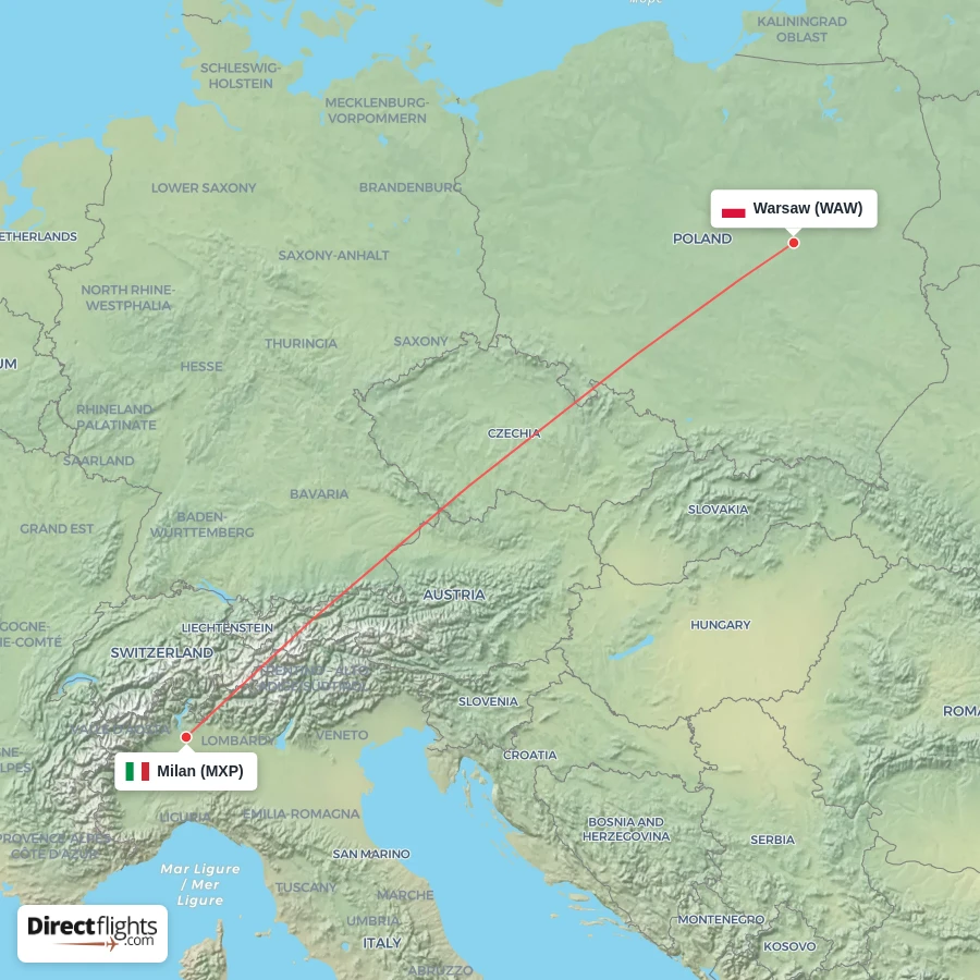 WAW - MXP route map