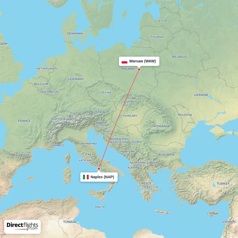 WAW - NAP route map
