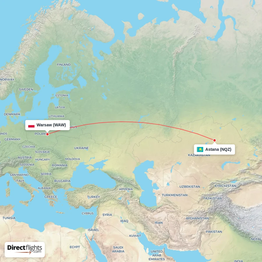 WAW - NQZ route map