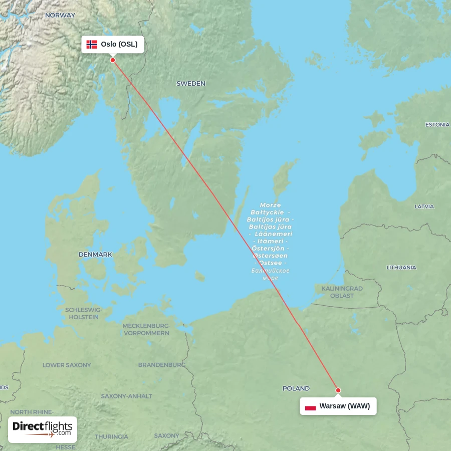 WAW - OSL route map