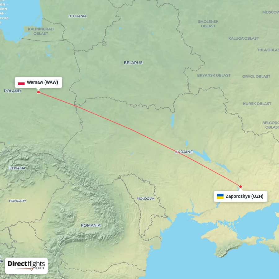 WAW - OZH route map