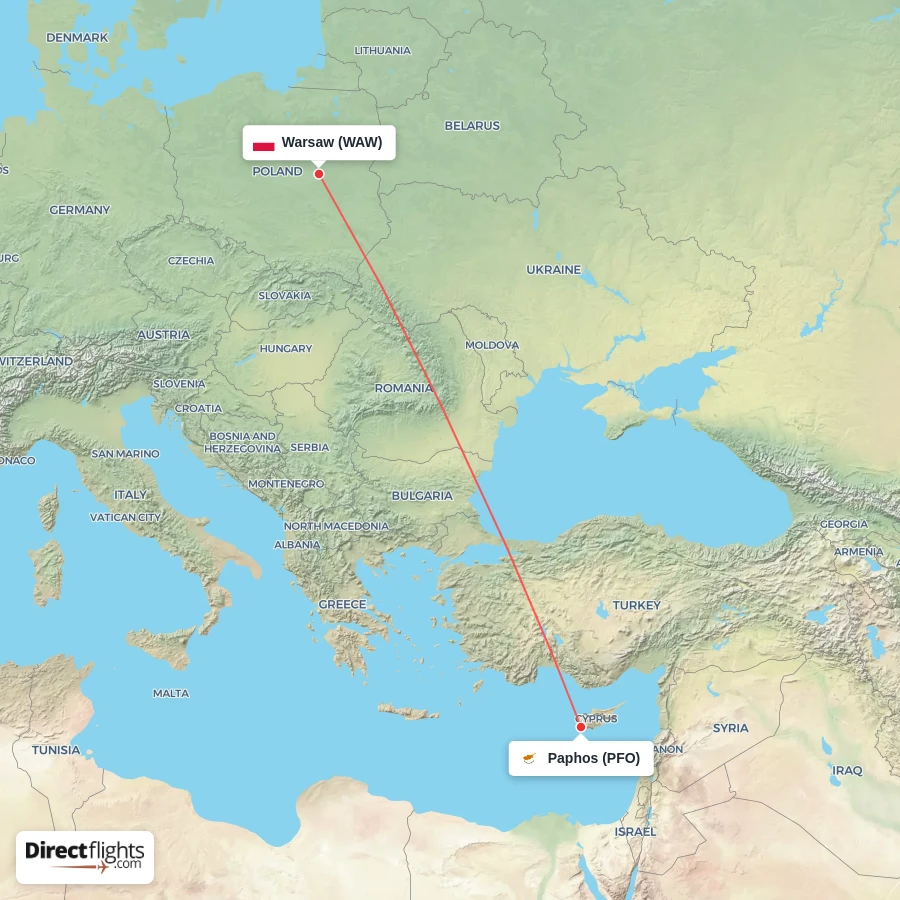 WAW - PFO route map