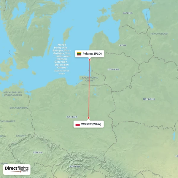 Warsaw - Palanga direct flight map