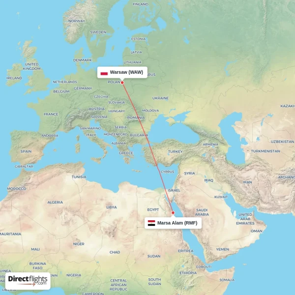 Warsaw - Marsa Alam direct flight map
