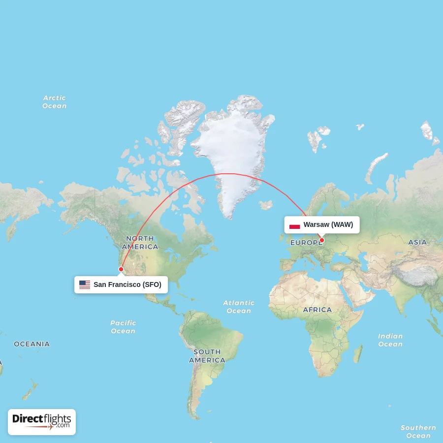 WAW - SFO route map