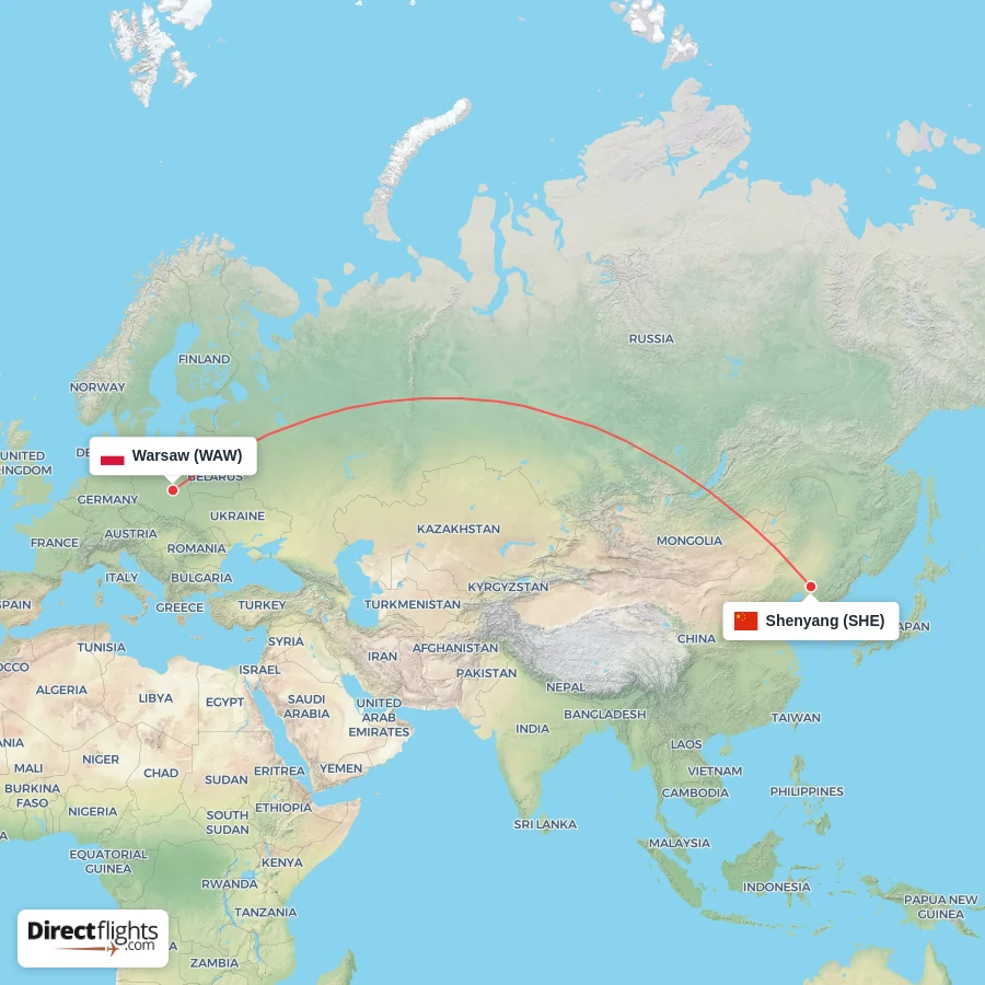 WAW - SHE route map