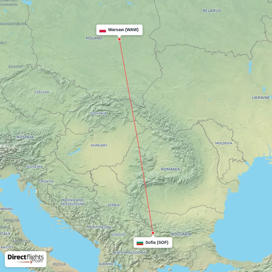WAW - SOF route map
