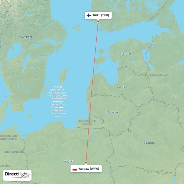 Warsaw - Turku direct flight map
