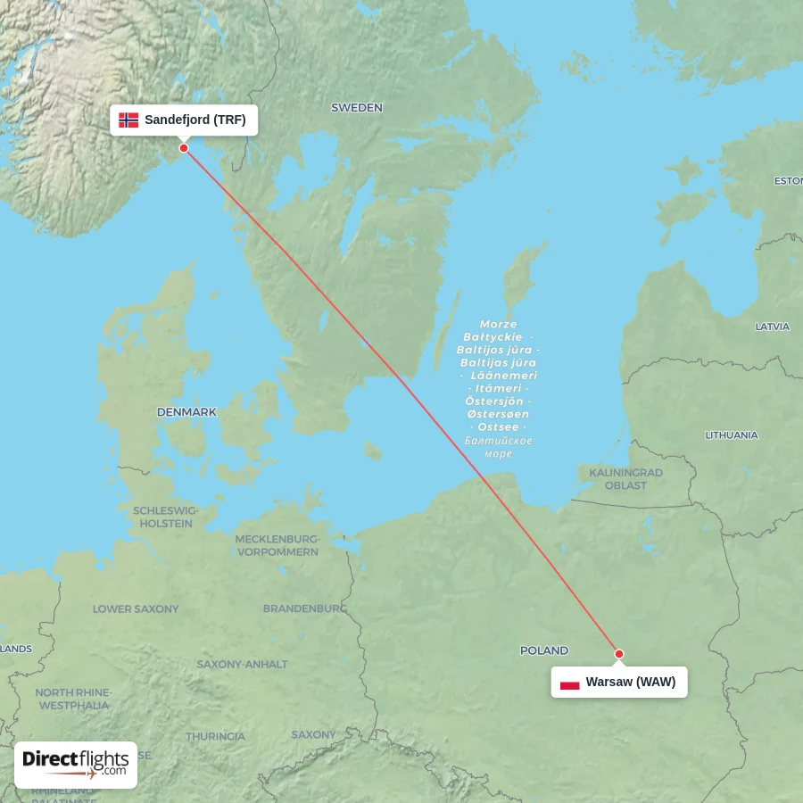 WAW - TRF route map