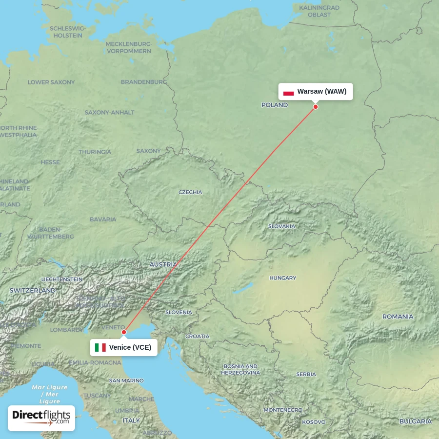 WAW - VCE route map