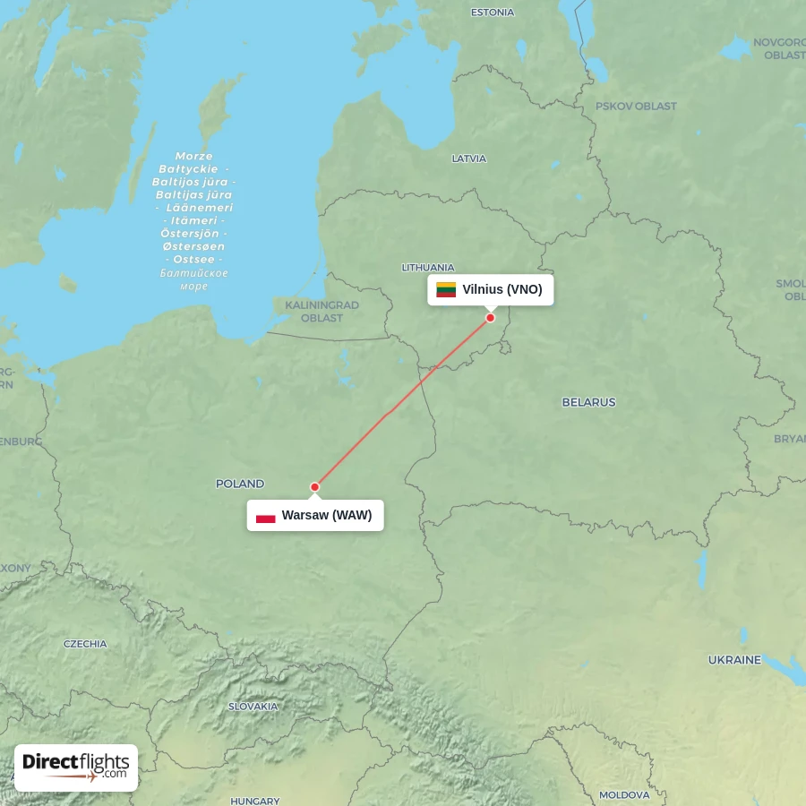 WAW - VNO route map