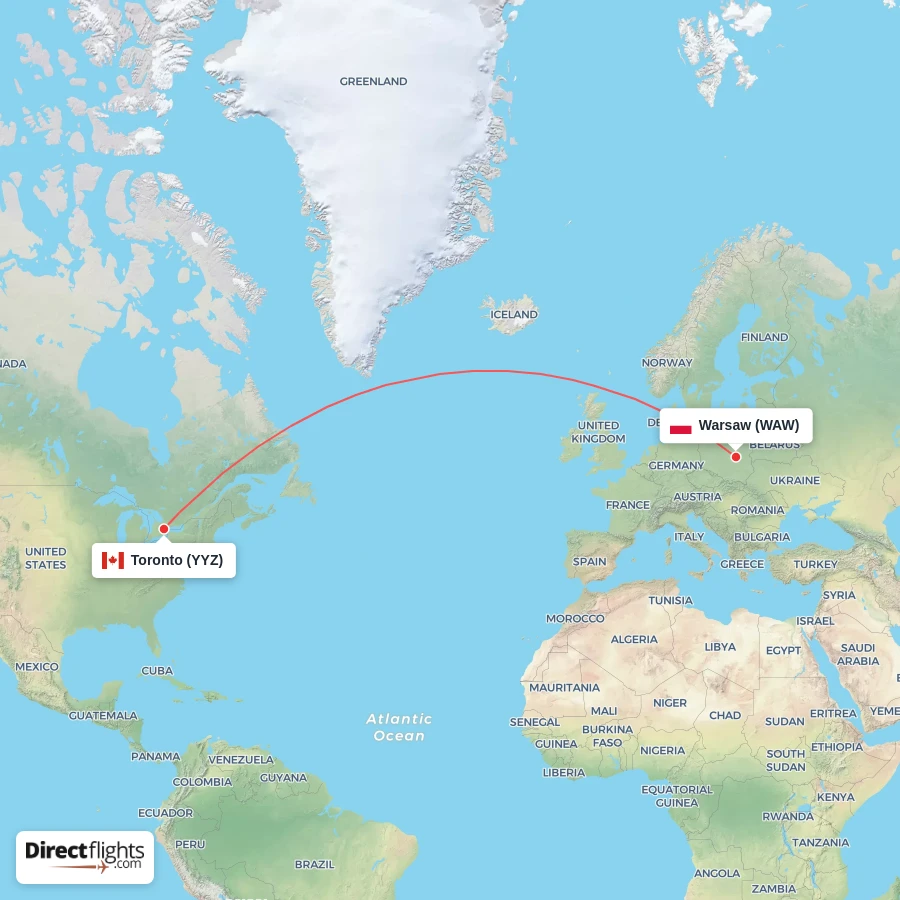 WAW - YYZ route map