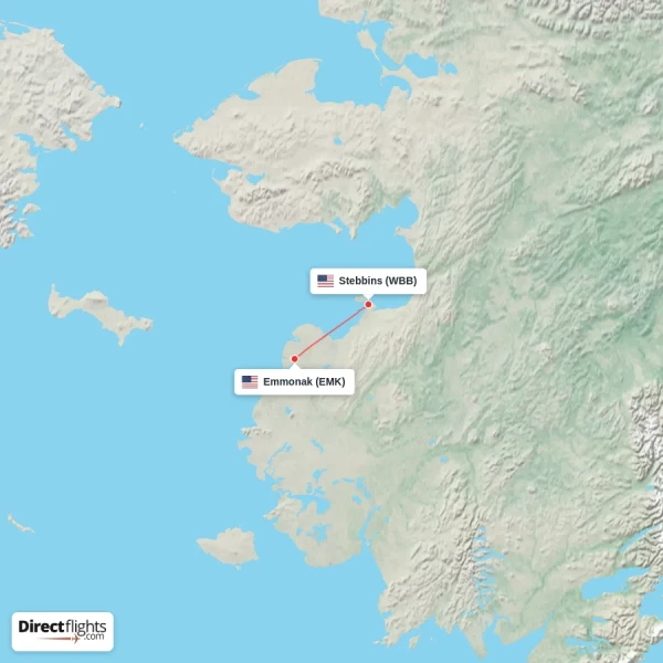 Stebbins - Emmonak direct flight map