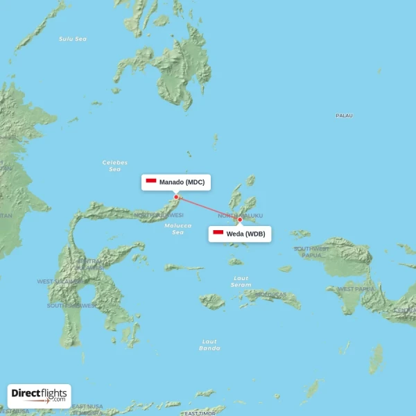 Weda - Manado direct flight map