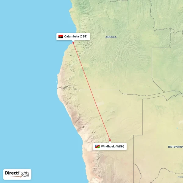 Windhoek - Catumbela direct flight map