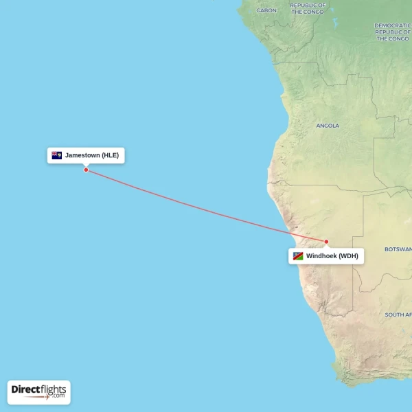 Windhoek - Jamestown direct flight map