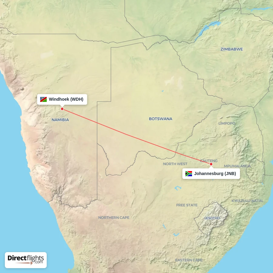 WDH - JNB route map