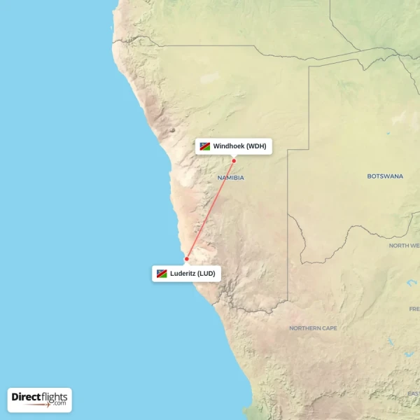 Windhoek - Luderitz direct flight map