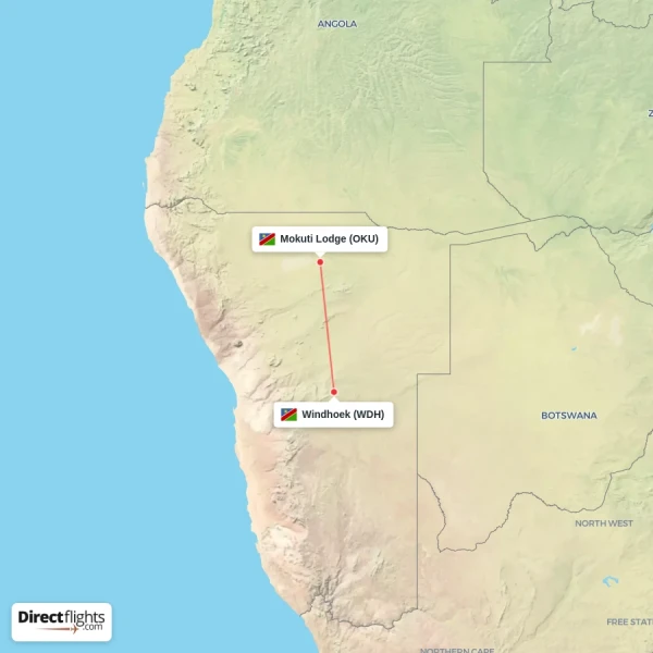Windhoek - Mokuti Lodge direct flight map
