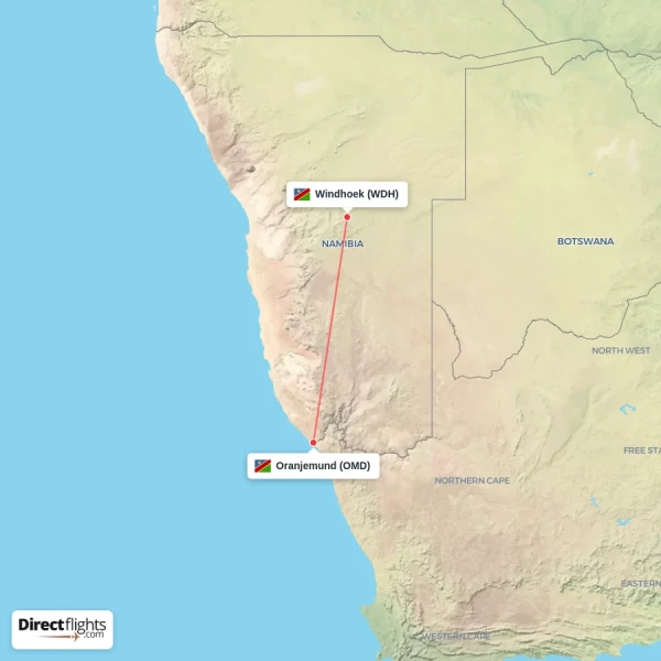 Windhoek - Oranjemund direct flight map