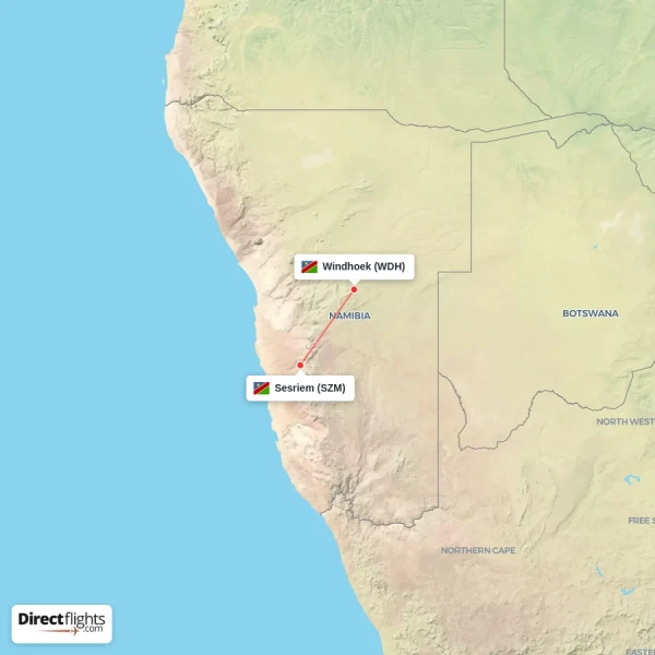 Windhoek - Sesriem direct flight map