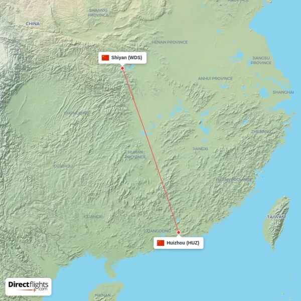 Shiyan - Huizhou direct flight map