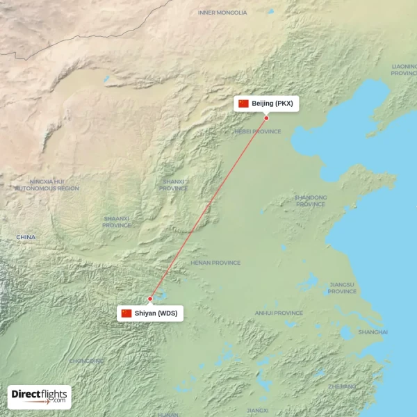 Shiyan - Beijing direct flight map