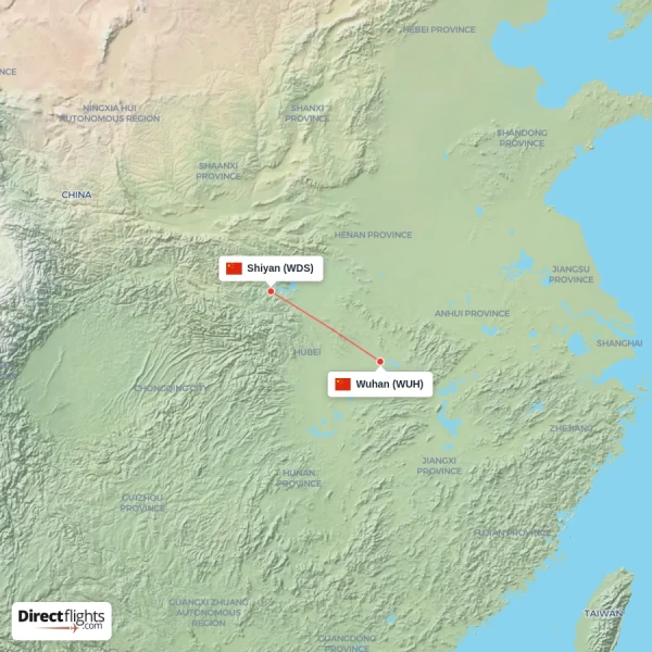 Shiyan - Wuhan direct flight map