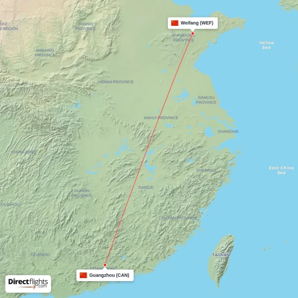 Weifang - Guangzhou direct flight map
