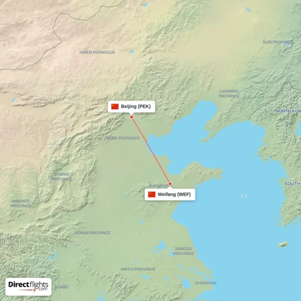 Weifang - Beijing direct flight map