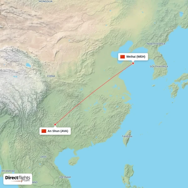 Weihai - An Shun direct flight map