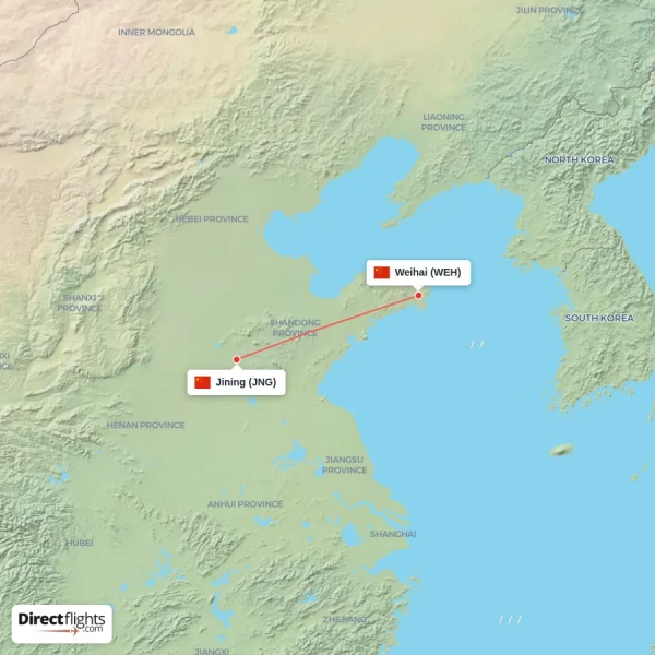 Weihai - Jining direct flight map
