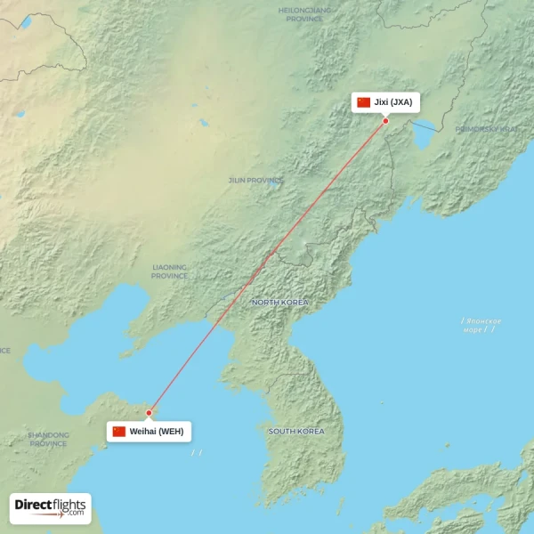 Weihai - Jixi direct flight map