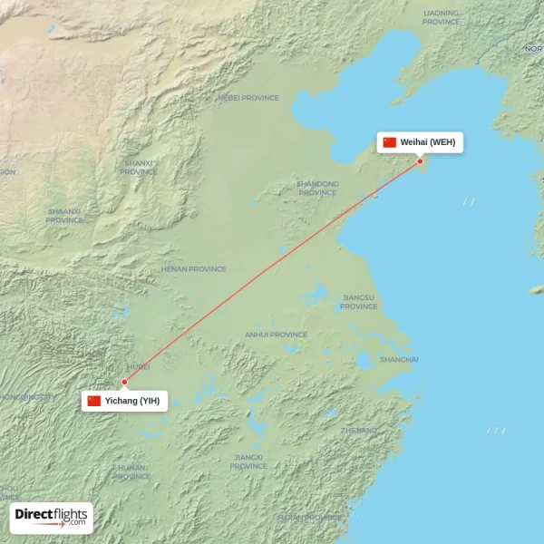 Weihai - Yichang direct flight map