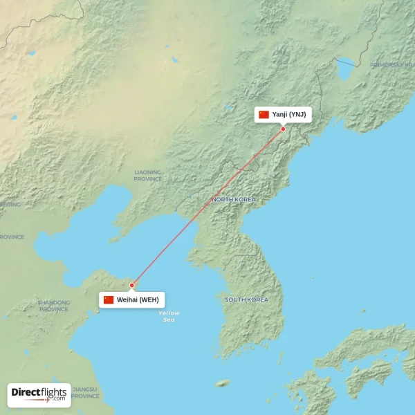 Weihai - Yanji direct flight map