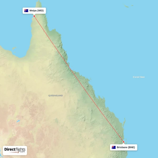 Weipa - Brisbane direct flight map