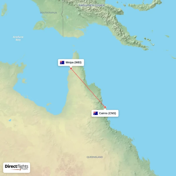 Weipa - Cairns direct flight map