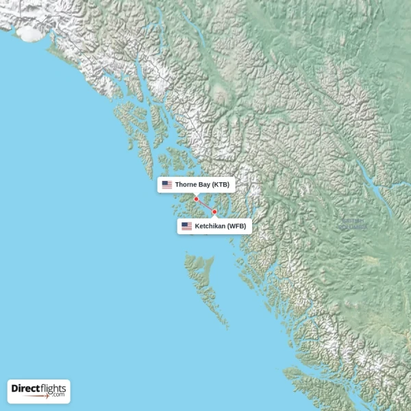 Ketchikan - Thorne Bay direct flight map