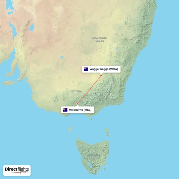 Wagga Wagga - Melbourne direct flight map