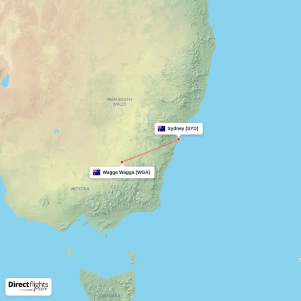 Wagga Wagga - Sydney direct flight map